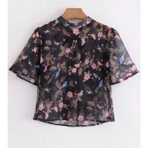 Forever21 floral bow tie back crop top